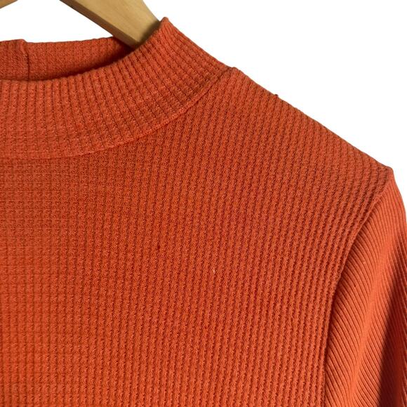Anthropologie T.La Orange Waffle Knit Mock Neck Asymmetric Sweater M - Picture 3 of 7